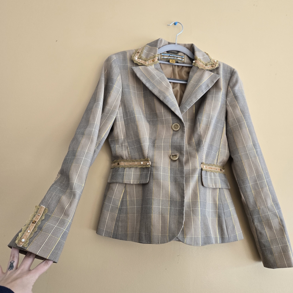 Y2K Vintage Allen B. By Allen Schwartz Plaid Blazer with Gold Details